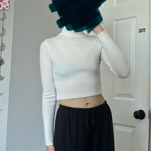 White/off white ribbed cropped turtleneck